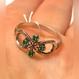 Elegant Silver Ring with Green Accents